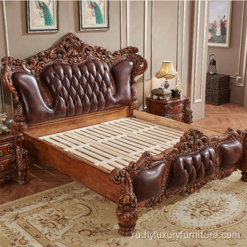 Антикварная роскошная мебель для спальни Деревянная двуспальная кровать